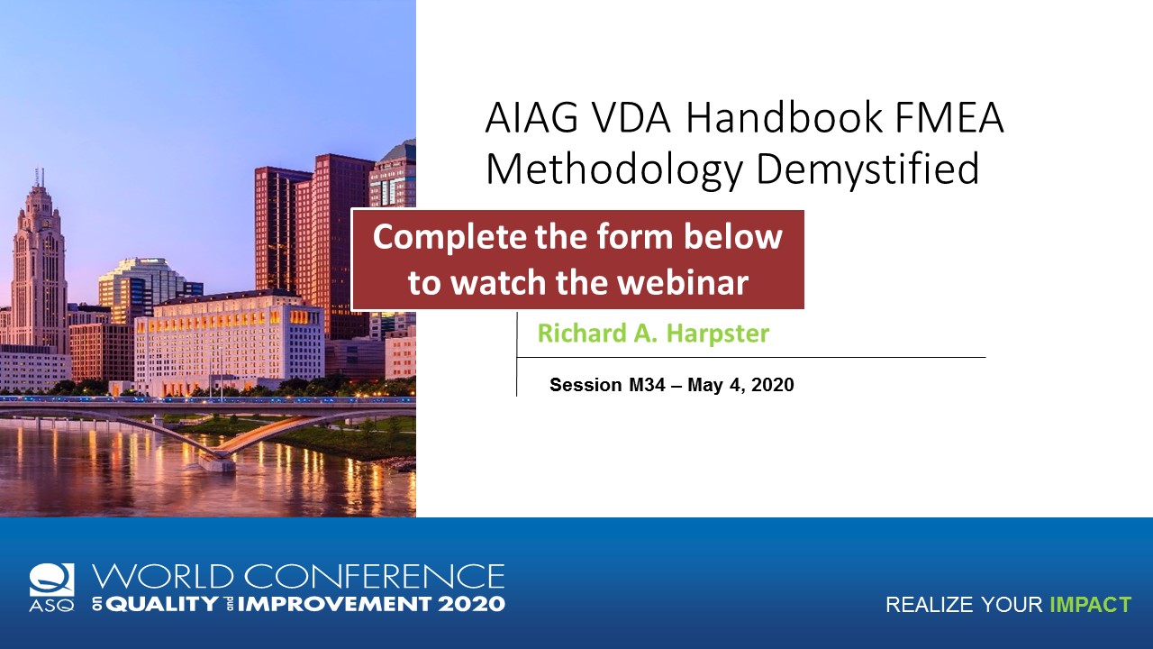 Sign Up For AIAG-VDA Handbook FMEA Methodology Demystified